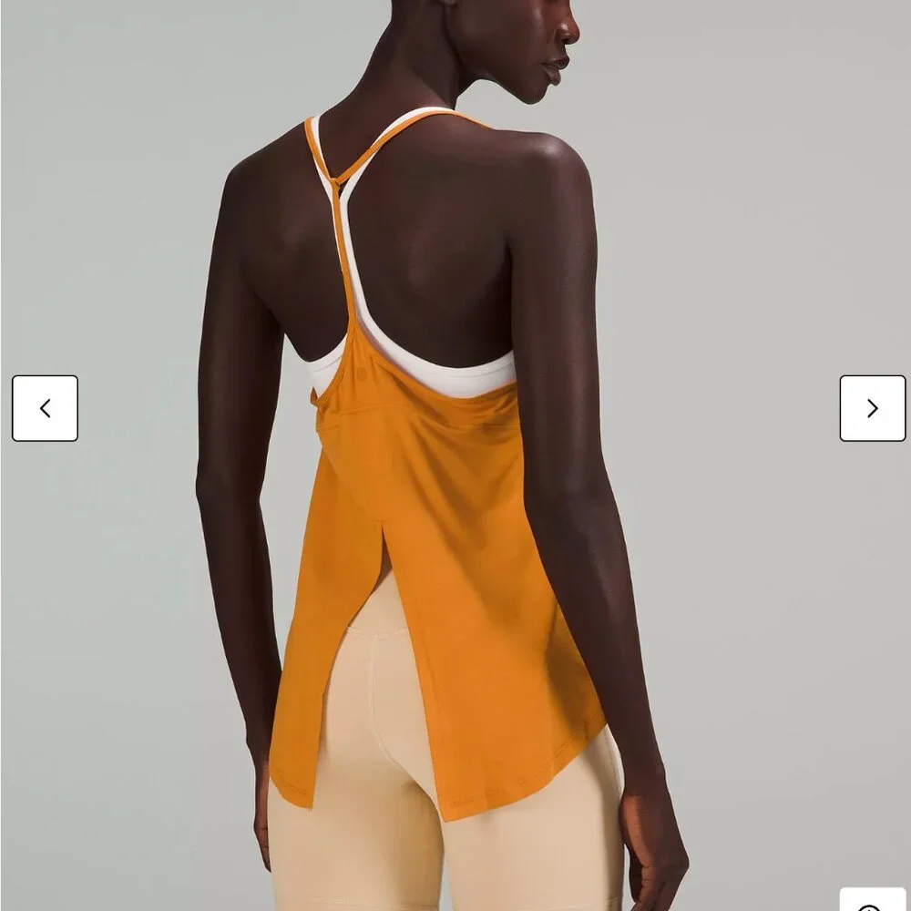 Lululemon Modal Silk Yoga Tank Top sz 2 Autumn Orange Tie T-Back Strappy